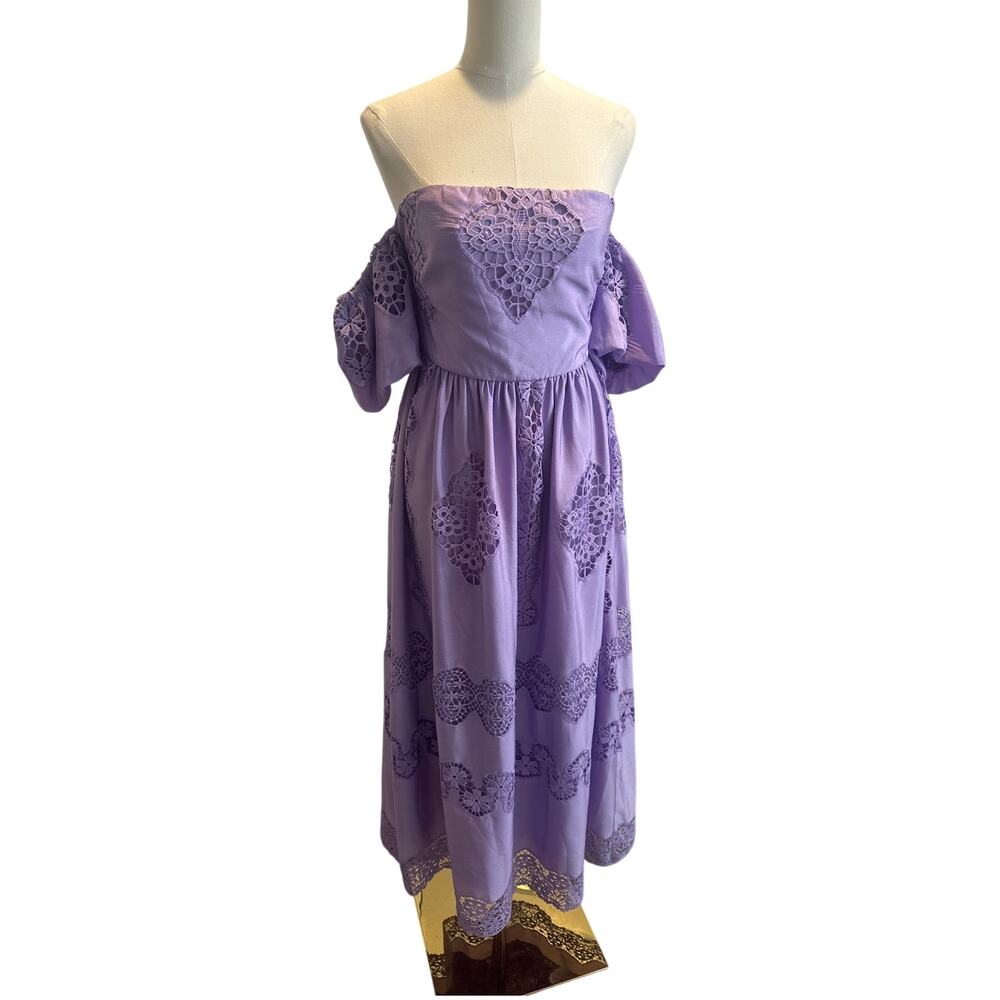 JUST ME Lavender Off‑Shoulder Maxi Dress – Women’s Small – Fully Lined (46")